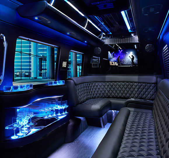 black seats inside a Sprinter van